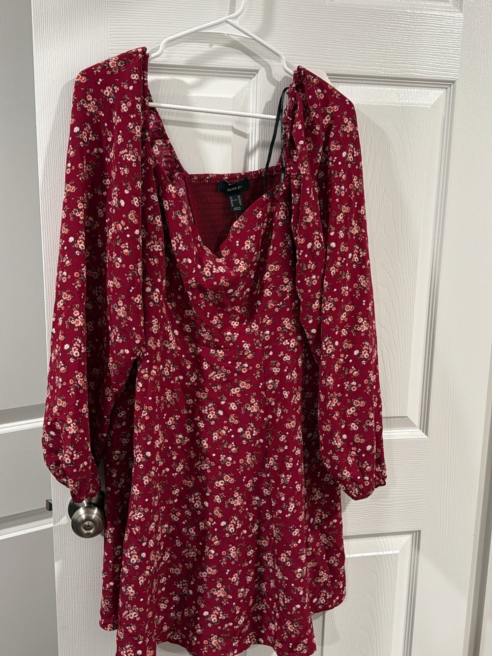 Forever 21 Wine Floral Long-Sleeve Mini Dress